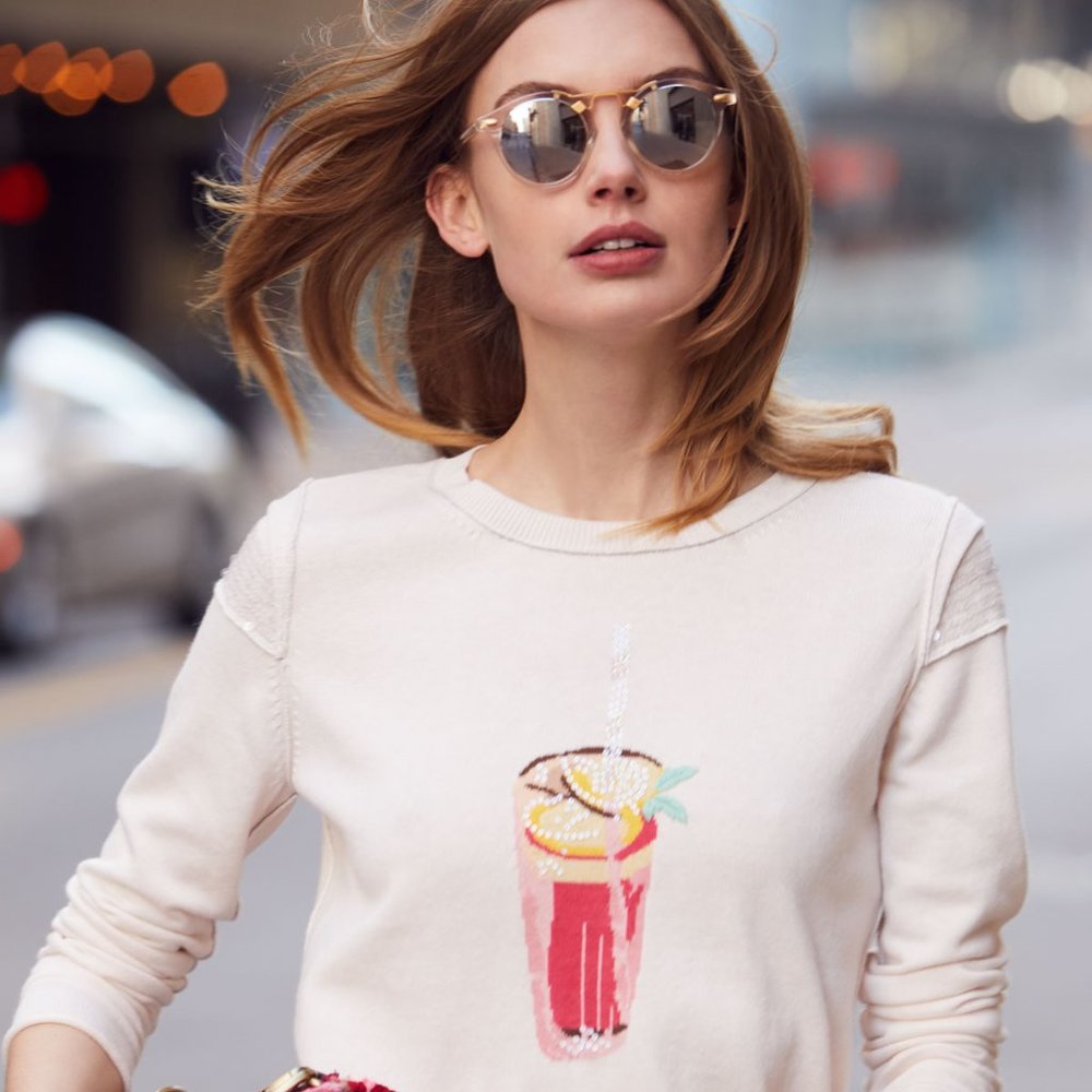 Summer Sips Sequin Cotton Sweater Pink Lemonade